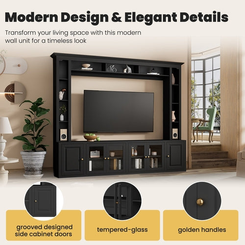 4-Piece Modern Entertainment Center Wall Unit With Bookshelves,