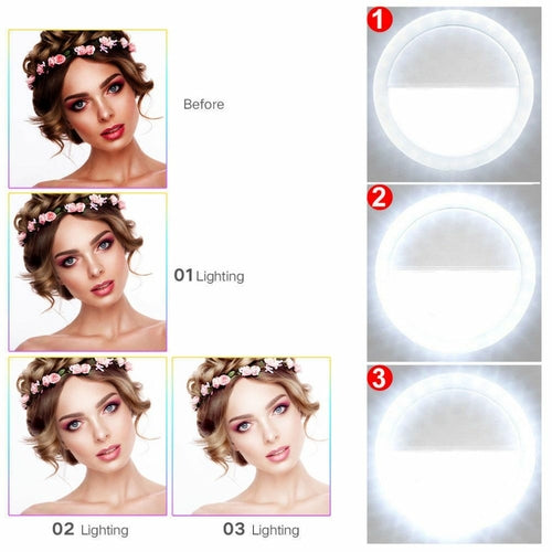 Anneau lumineux selfie portable à clipser pour téléphone portable