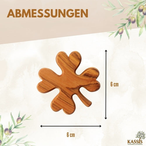 Kleeblatt Handschmeichler aus Olivenholz | Glücksbringer als Geschenk