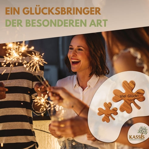 Kleeblatt Handschmeichler aus Olivenholz | Glücksbringer als Geschenk