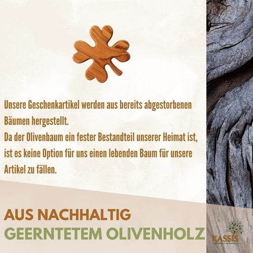 Kleeblatt Handschmeichler aus Olivenholz | Glücksbringer als Geschenk