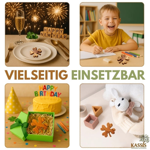 Kleeblatt Handschmeichler aus Olivenholz | Glücksbringer als Geschenk