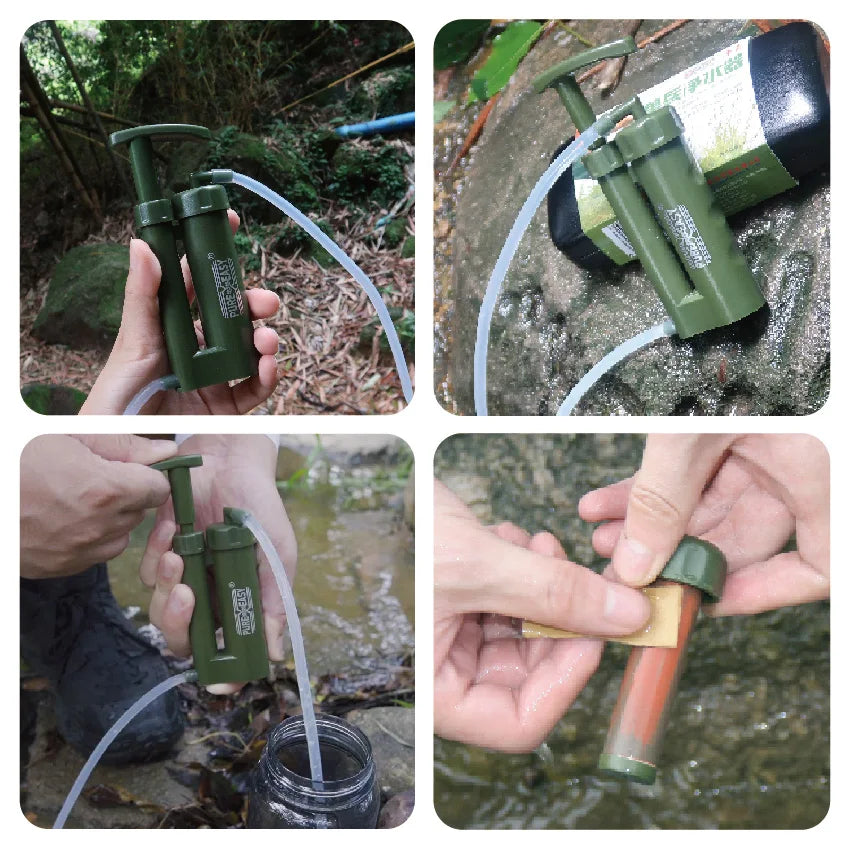 Portable Outdoor Survivor Water Purifier Filter Manual Power Source