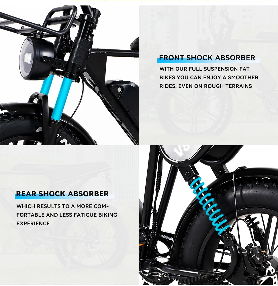 V8 High-Speed Mountain Bike 48V 20-Inch Wide Tires 15Ah Lithium Battery Rear Hub Motor EU Warehouse