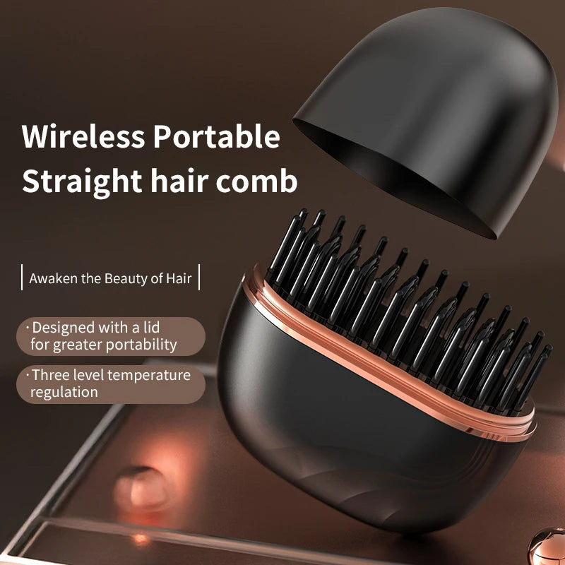 Custom 3 Levels Professional Mini Hot Comb Hair Straightener Portable Electric Hair Brush Fast Heated Cordless Thermal Brush
