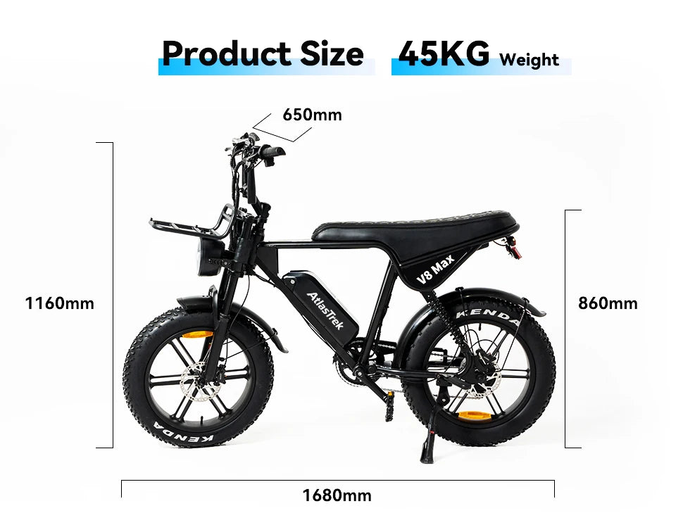 V8 High-Speed Mountain Bike 48V 20-Inch Wide Tires 15Ah Lithium Battery Rear Hub Motor EU Warehouse