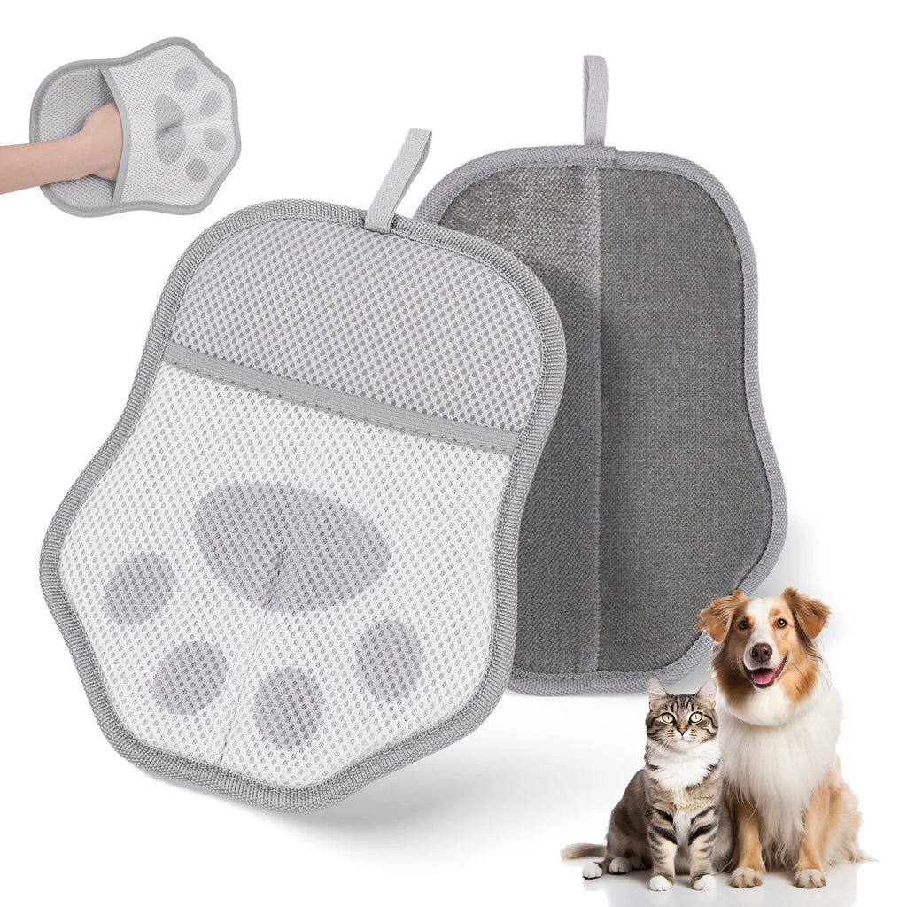2-piece Set Cute Cat Paw Pet Hair Removal Glove Lint Brush for Furniture Clothes Pet Beds Electrostatic Cat Hair Remover Gloves