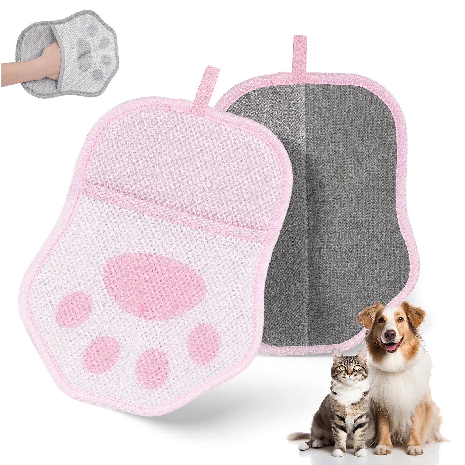 2-piece Set Cute Cat Paw Pet Hair Removal Glove Lint Brush for Furniture Clothes Pet Beds Electrostatic Cat Hair Remover Gloves