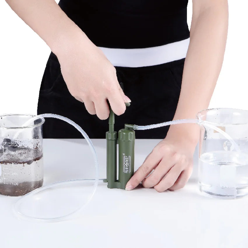 Portable Outdoor Survivor Water Purifier Filter Manual Power Source