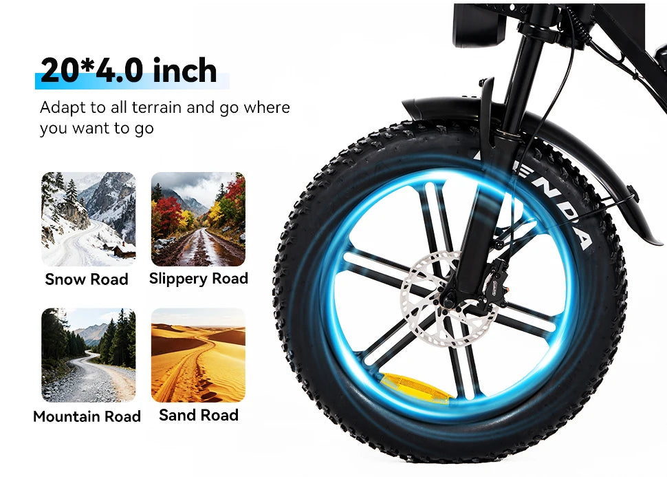 V8 High-Speed Mountain Bike 48V 20-Inch Wide Tires 15Ah Lithium Battery Rear Hub Motor EU Warehouse